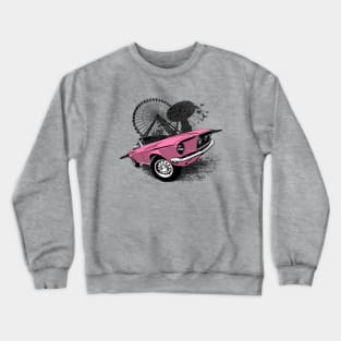 Pink 68 Mustang convertible against carnival backdrop Crewneck Sweatshirt